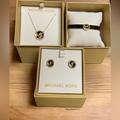 Michael Kors Jewelry | Michael Kors Circle Mk Necklace + Bracelet + Earrings Nib | Color: Black/Gold | Size: Os