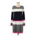 Eliza J Casual Dress - Sweater Dress Scoop Neck Long sleeves: Gray Stripes Dresses - Women's Size Medium