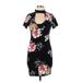 Cleo Casual Dress - Bodycon Mock Short sleeves: Black Floral Dresses - Women's Size Large