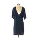 Bobeau Casual Dress - Mini Plunge 3/4 sleeves: Blue Print Dresses - New - Women's Size X-Small