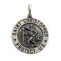 Personalised Antique Finish Solid 925 Sterling Silver 24mm 3D Round St Christopher Medal Pendant With Optional 1.8mm Wide Diamond Cut Curb Chain In Gift Box (available in 16" to 40")