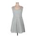 Ann Taylor LOFT Casual Dress - A-Line Scoop Neck Sleeveless: Gray Print Dresses - Women's Size 14 Petite