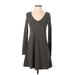 Express Outlet Casual Dress - A-Line V Neck Long sleeves: Gray Print Dresses - Women's Size X-Small