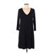 Ann Taylor LOFT Outlet Casual Dress - A-Line V Neck 3/4 sleeves: Black Print Dresses - Women's Size Medium