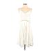 Bobeau Casual Dress - A-Line V Neck Sleeveless: Ivory Print Dresses - Women's Size X-Small