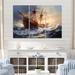 Design Art White Majestic Sailboat In Storm II - Boat Canvas Print Set Metal in Orange | 32 H x 48 W x 1 D in | Wayfair PT89112-3PXL