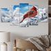 Winston Porter Canada Red Cardinal Bird Winter Wonderland II - 5 Piece Wrapped Canvas Print Canvas | 32 H x 60 W x 1 D in | Wayfair