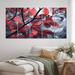 Design Art Red Grey Leaves On Tree I - Floral Wall Art Living Room - 5 Equal Panels Canvas in Gray/Red | 28 H x 60 W x 1 D in | Wayfair
