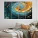 Design Art Golden Ocean Spiral Waves Painting II - Abstract Spirals Canvas Print - 4 Panels Canvas in Green | 28 H x 48 W x 1 D in | Wayfair