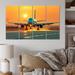 Design Art Sunset Airplane on the Tarmac I - Transportation Metal Wall Art Prints Set Metal in Gray/Yellow | 28 H x 48 W x 1 D in | Wayfair