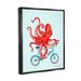 Stupell Industries Red Octopus Tentacles Riding Blue Bike Bicycle by Amelie Legault - Floater Frame Print on Canvas Canvas | Wayfair