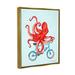 Stupell Industries Red Octopus Tentacles Riding Blue Bike Bicycle by Amelie Legault - Floater Frame Print on Canvas Canvas | Wayfair