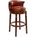 World Menagerie Elkton Wooden Counter Stool, Swivel Seat Bar Stool Leather/Genuine Leather in Brown | Bar Stool (29.5" Seat Height) | Wayfair