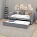 Latitude Run® Brexlynn Twin Size Upholstered Daybed w/ Ergonomic Design Backrest & Trundle Upholstered in Gray | Wayfair