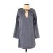 Lush Casual Dress - Shift Plunge Long sleeves: Gray Solid Dresses - Women's Size Small