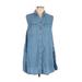 Wishlist Casual Dress - Shirtdress Collared Sleeveless: Blue Solid Dresses - Women's Size Medium