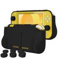 Orzly Grip Case für Switch Lite - Schutzhülle für den Einsatz auf der Nintendo Switch Lite im Handheld Gamepad-Modus mit Komfort gepolsterten Handgriffen, mit Kickstand & Packung Thumbgrips - Schwarz