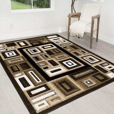 HR Black, Brown and Multi Color Contemporary Abstract Rug Frame, Boxy Pattern-Shed Free