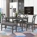 6-Piece Kitchen Dining Table Set Wooden Rectangular Dining Table, 4 Fabric Chairs and Bench Family Furniture