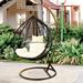 Modern Wicker Rattan Patio Hanging Swing Chair with Metal Stand and Cushion