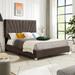 Queen Platform Bed Frame with Stripe Headboard - Brown