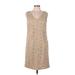 Talbots Casual Dress - Shift V Neck Sleeveless: Tan Print Dresses - Women's Size 10