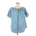 Fashion Nova Short Sleeve Button Down Shirt: Blue Tops - Women's Size X-Large