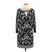 White House Black Market Casual Dress - Mini Keyhole 3/4 sleeves: Black Print Dresses - Women's Size Medium