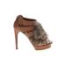 Elie Tahari Heels: Slip-on Platform Boho Chic Brown Print Shoes - Women's Size 37 - Peep Toe