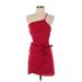 TOBI Casual Dress - Mini One Shoulder Sleeveless: Red Print Dresses - Women's Size Small