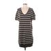 CALVIN KLEIN JEANS Casual Dress - Shift V Neck Short sleeves: Gray Print Dresses - Women's Size Small