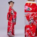 FAVIPT Japanese Traditional Dress Kimono Robe for Kids Girls Kids Kimono Robe Japanese Traditional Costume Girls Satin Tops Long Dress Clothes Ages 4-10 Years