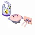 CHUANK Pink Baby Plates Bowls with Lids - Silicone Mini Mat - Suction Placemat Bowl with Spoon Fork for Self Feeding - Purple Baby Bib