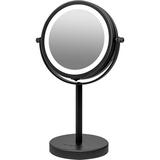 OVENTE Lighted Vanity Mirror 6 Inch Table Top 1X 7X Magnification LED 360 Adjustable Double Sided Spinning Personal Makeup Stand Desk Bathroom Battery Powered Round Large Black MLT60B1X7X