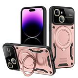 SaniMore for iPhone 15 Case 360 Degree Rotating Kickstand Lens Protection Compatible with MagSafe Hybird PC TPU Military Shockproof Heavy Duty Protective Anti-drop Magnetic Shell Rosegold