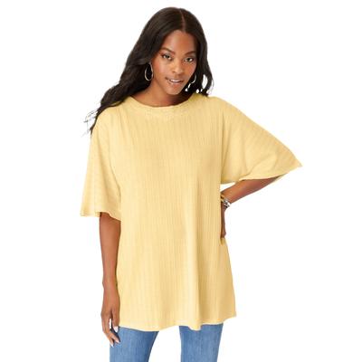 Plus Size Women's Lace Back Pointelle Tunic by Roamans in Banana (Size 30/32)