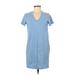 Universal Thread Casual Dress - Mini V-Neck Short Sleeve: Blue Solid Dresses - Women's Size Medium