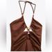 Zara Dresses | Brown Zara Vestido Mini Cut Out Abalorios Dress Size Xs | Color: Brown | Size: Xs