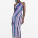 Zara Dresses | Nwt Purple Zara Printed Tulle Midi Open Back Dress Bloggers Fav | Color: Blue/Purple | Size: M