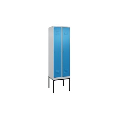 C+P Spind Classic PLUS, Gestell, 2 Abteile, HxBxT 212x60x50cm, Zylinderschloss, Hellgrau/Lichtblau von PROREGAL Image