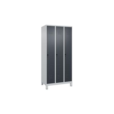 C+P Spind Classic PLUS, Füßen, 3 Abteile, HxBxT 195x90x50cm, Sicherheitsdrehriegel, Hellgrau/Anthrazit von PROREGAL Image