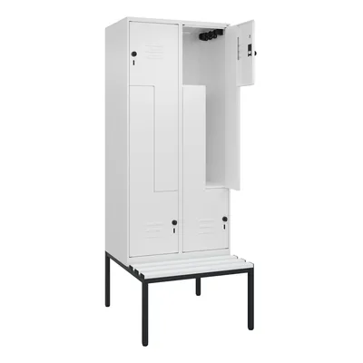C+P Z-Spind Classic PLUS, Kunststoff untergebaute Sitzbank, 4 Abteile, HxBxT 212x80x82cm, Sicherheitsdrehriegel, Verkehrsweiß von PROREGAL Image
