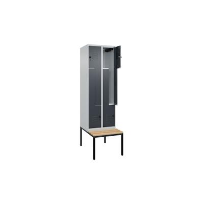 C+P Z-Spind Classic PLUS, Buche untergebaute Sitzbank 4 Abteile, HxBxT 212x60x82cm, Sicherheitsdrehriegel, Hellgrau/Anthrazit von PROREGAL Image