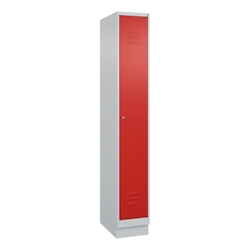 C+P Spind Classic PLUS, Sockel, 1 Abteil, HxBxT 195x30x50cm, Zylinderschloss, Hellgrau/Rot von PROREGAL Image