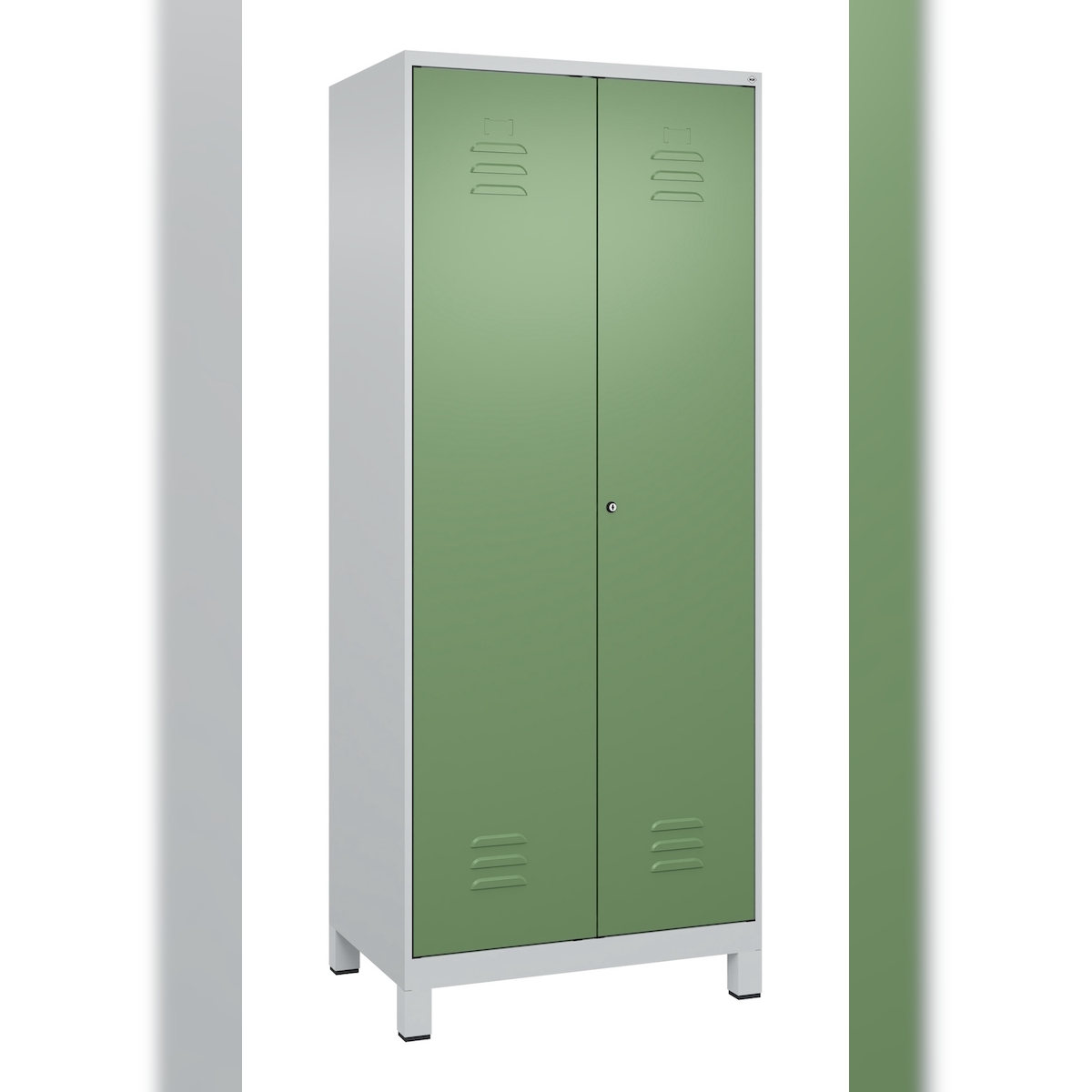 C+P Doppel-Spind Classic PLUS, Füßen, 2 Abteile, HxBxT 195x80x50cm, Zylinderschloss, Hellgrau/Resedagrün von PROREGAL Image