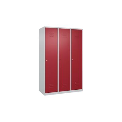 C+P Spind Classic PLUS, 3 Abteile, HxBxT 185x120x50cm, Zylinderschloss, Hellgrau/Rubinrot von PROREGAL Image