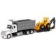 International Lonestar Dump Truck White and Wheel Loader Yellow with Flatbed Trailer Long Haul Truckers Series 1/43 Diecast Model by New Ray 16633A