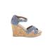 TOMS Wedges: Slip-on Platform Boho Chic Blue Shoes - Women's Size 5 1/2 - Open Toe