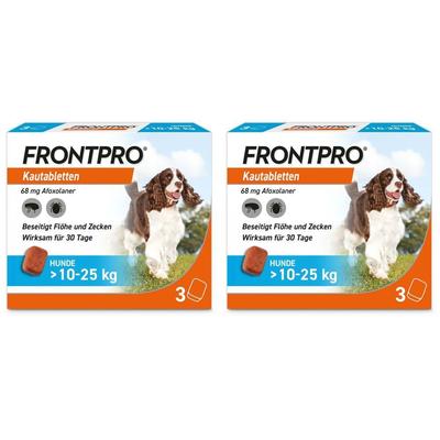 Frontpro Kautablette gegen Zecken und Flöhe für Hunde (>10-25kg) Doppelpack 2x3 St Kautabletten Image