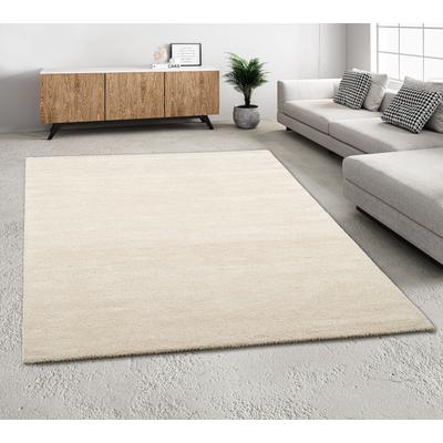 Wollteppich THEKO "Gabbeh Uni, Handweb Teppich, meliert, reine Wolle, handgewebt" Gr. 2, beige (natur), B:70cm H:14mm L:140cm, Wolle, Teppiche, Schlafzimmer, Wohnzimmer, Esszimmer, auch als Läufer oder rund Image